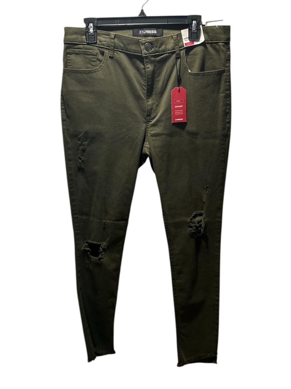 {Express} Women’s Olive Green Skinny Distressed Jeans
